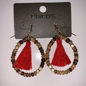 NWT Chico’s dangle tassel wood bead earrings